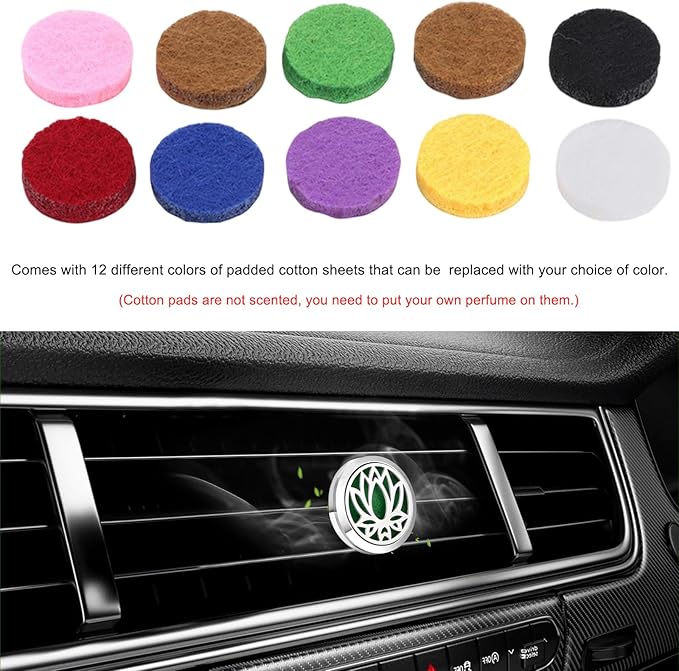 2PCS 30mm Car Diffuser Vent Clips, Tree of Life Aromatherapy Essential Oil Diffuser Locket with 12 Felt Pads, Stainless Steel Car Diffuser Locket Air Freshener (Silver)