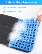 Gel Seat Cushion Portable Massage Travel Cushions, 14.5" x 10.5" Thick Foldable Seat Cushion for Car Office Chair Wheelchair Hip, Coccyx, Sciatica, Pressure Sores Tailbone Pain Relief