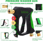 DUSICHIN Pressure Washer Gun Foam Cannon Dual Connector Shift Valve, Car Wash Foam Cannon Kit 1/4 Inch Quick Connector 5 Pressure Washer Nozzle Tips Build-in Design Work with A Pressure Washer DUS2703