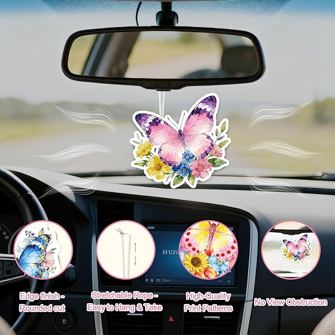 Butterfly Car Air Fresheners,5-Pack Floral Scents Cute Car Accessories,Funny Hanging Ornament Decor for Rearview Mirror,Long-Lasting Fresh Gifts for Women,Girls,Coworkers,Teacher & Nurse