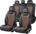 Coverado Car Seat Covers Full Set, Leather Seat Covers for Front and Back Seat, Waterproof Car Seat Protectors with Splicing Design, Automotive Seat Cushions Universal for Most Cars, Black & Coffee