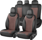 Coverado Car Seat Covers Full Set, Leather Seat Covers for Front and Back Seat, Waterproof Car Seat Protectors with Splicing Design, Automotive Seat Cushions Universal for Most Cars, Black & Coffee