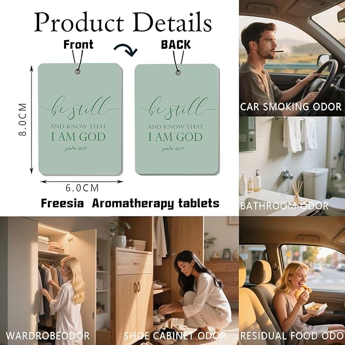 Christian Scripture Car Air Freshener 4Pcs, Inspirational Bible Quotes Hanging Scents,Green Bible Quote Gift Air Freshener Hanging in Car Wardrobe Drawer or Book.