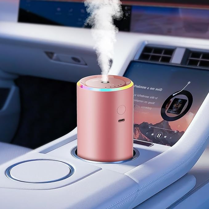 Car Air Freshener, Smart Car Air Fresheners Diffuser with 100ml Fragrance, Long Lasting Lasts 6 Months, RGB Music Syncing Light, Auto On/Off, 5 Adjustable Car Aroma Diffuser for Women, Cream