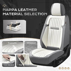 Coverado Car Seat Covers Full Set, Seat Covers for Cars, Car Seat Cover, Car Seat Protector, Leather Car Seat Cushion, Waterproof Car Seat Covers Front Seats and Back Fit for Most Cars(Gray&White)