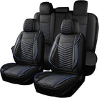 Car Seat Covers, Breathable and Waterproof Faux Leather Automotive Seat Covers, Universal Anti-Slip Driver Seat Cover for Cars SUV Pick-up Truck Sedan(5 PCS Full Set, Black + Blue)
