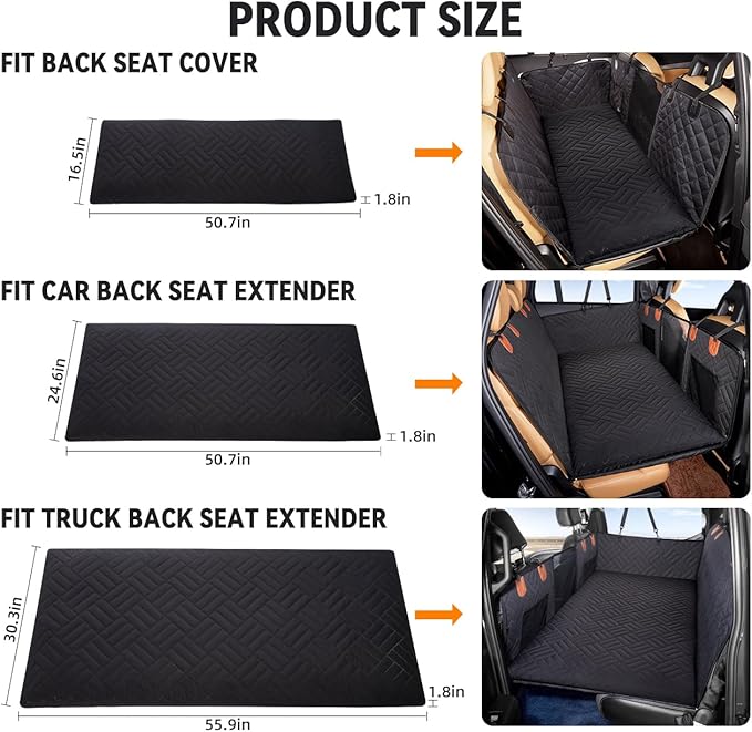 YJGF Dog Mat for Back Seat Extender for Dogs,Dog Bed for Car,Hard Bottom Car Seat Cover for Dogs,Pet Cover for Hammock for Car (Black, for car Back seat Extender)