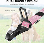 Pawaboo 2Pack Dog Seatbelt for Car, 3-in-1 Dog Car Seat Belt, Shockproof Dogs Tether with Buckle & Hook Latch, Adjustable Reflective Dogs Cars Leash with 360° Lockable Buckle, Light Pink + Black