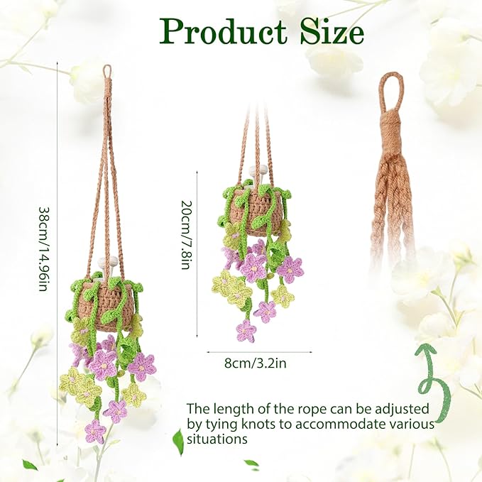 Crochet Car Air Freshener, 8ml Empty Refillable Oil Diffuser Bottle with Hanging Crochet Pink Daisie Plant & Hanging Tools, Car Rearview Mirror Diffuser for Wall Art & Home & Office Decoration