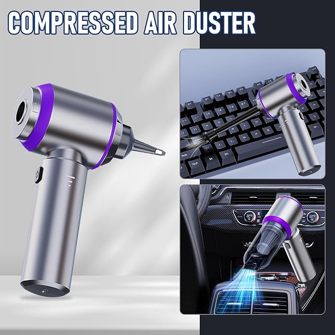 Car Vacuum Portable Cordless 20000PA High Power 4-in-1 Compressed Air Duster & Air Blower & Pump Hand Held Vacuum with Brushless Motor for Car, Home, Office,Camping Ideal Gifts for Men & Women
