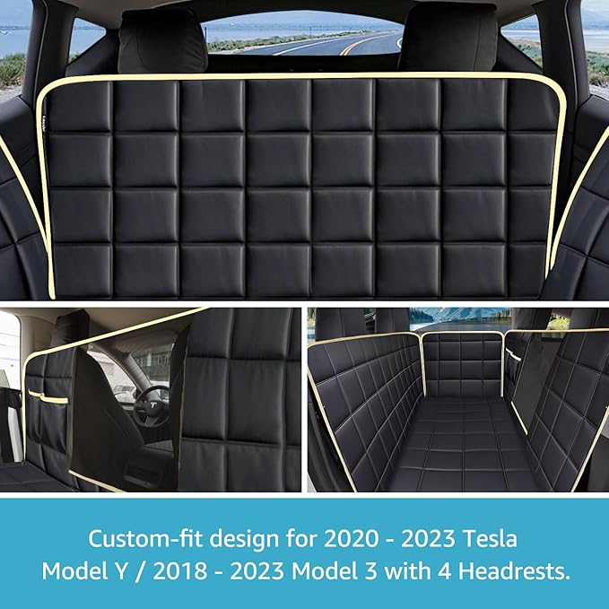 Lassie Dog Hammock for Car, Compatible with 2020-2026 Tesla Model Y Dog Seat Covers,Dog Car Seat Cover for Back Seat with 4 Headrests and 2 Seat Belts, 100% Waterproof Pet Seat Protector for Dogs