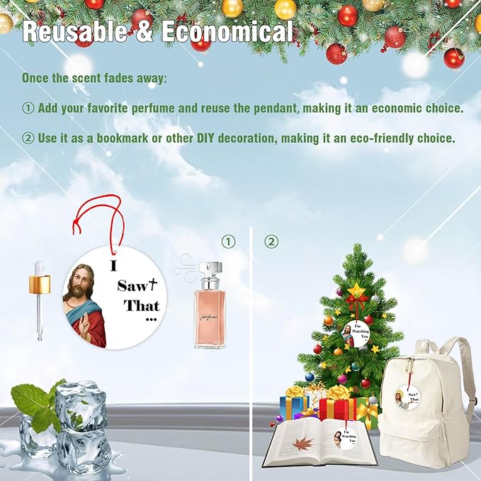 Funny Car Air Fresheners Hanging Christmas Tree Ornaments Decorations I Saw That Jesus 6PCS, Cute Home Mirror Decor Unique 2025 Gifts Accessories Interior for Men Women Kid Boy Girl Family Party