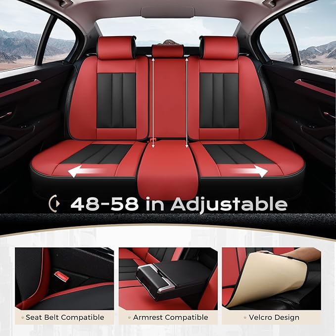 Coverado Car Seat Cover, Cover for Cars Front Seat, Premium Leather, Universal Fit Waterproof Seat Protectors, Car Seat Cushion Non-Slip for Most Cars-Black Red