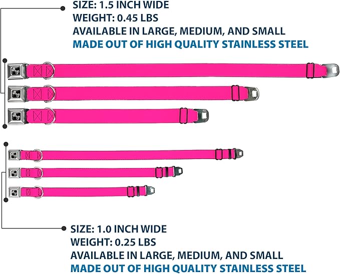 Buckle-Down Dog Collar Seatbelt Buckle Hot Pink 18 to 32 Inches 1.5 Inch Wide, Multicolor, DC-W30838-WL