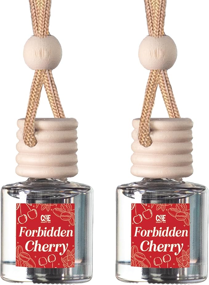 C&E Craft Co Hanging Car Air Freshener Diffuser 2 Pack, Long Lasting Fragrance Oil Car Freshener, Glass Bottle Auto Air Freshener, Made in USA (Forbidden Cherry)