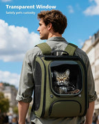 Pecute Cat Backpack Carrier Expandable, Large Space Cat Bubble Backpack, Breathable Cat Carrier, Shaded Dog Backpack Carrier for Travel, Hiking, Vet,12.6" L x 10.2" W x 16.5" H,Green