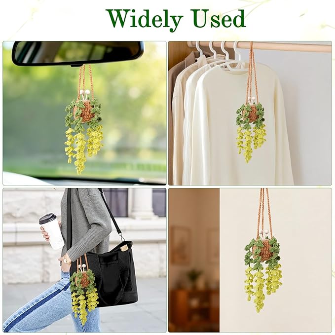 Crochet Car Air Freshener, 8ml Empty Refillable Oil Diffuser Bottle with Hanging Crochet Pink Strawberry Plant & Hanging Tools, Car Rearview Mirror Diffuser for Wall Art & Home & Office Decoration