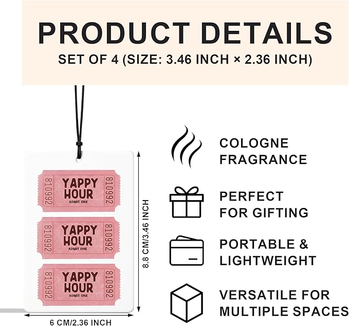 Retro Trendy Ticket Car Air Freshener 4 Pcs, Funky Preppy Colorful Ticket Aesthetic Air Freshener Hanging for Cars Books Closet Drawer, Girly Car Accessories for Women Girls