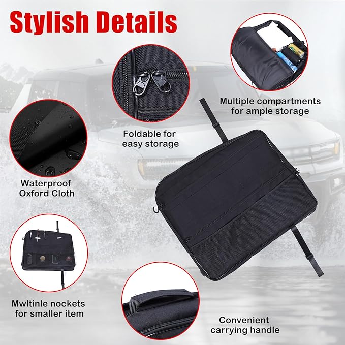 Roof Organizer Bag Storage for Hummer EV Accessories Sunroof Rooftop Panel Waterproof Foldable Heavy Duty Hardtop Cargo Carrier Bag Overhead for Hummer EV SUV Pickup 2022-2025 2026 (Rear Roof-Right)