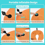 Inflatable Travel Neck Pillow for Airplane, Head Support Velvet Adult Neck Pillow for Long Flight, Kit with Eye Mask, Earplugs and Storage Bag,1, Orange