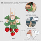Handmade Crochet Hanging Car Air Freshener - Cute Strawberry Plant Design, 12ml Refillable Thick Glass Bottle, Car Diffuser for Rearview Mirror, Home & Office Decor