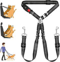 Double Dog Seat Belt for Car, Adjustable Headrest Restraint Safety Seatbelt with Reflective Bungee & Tangle-Free Swivel, No-Pull Split Leash for Vehicle Travel & Walking 2 Dogs, Black