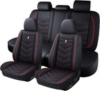 Full Set Seat Cover for Toyota Highlander 2001-2025, Waterproof Durable Premium Leather Car Seat Protector, Comfortable Anti-Slip Stylish Sport Seat Cover(5 Seats Standard,Black Red)