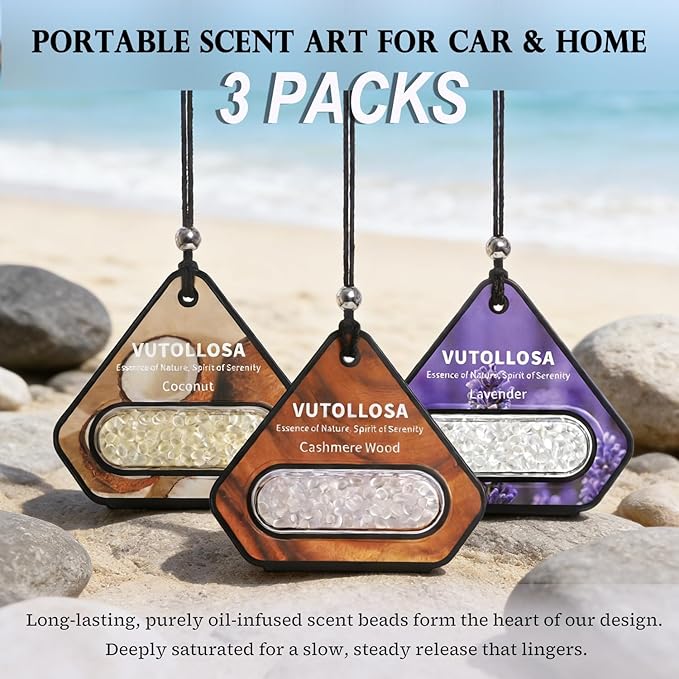 3 Pack Car Air Freshener & Car Deodorizer, Scented Trio (Coconut, Lavender & Cashmere Wood) - Long Lasting Hanging Car Air Fresheners for Women & Men, Car Accessories by VUTOLLOSA