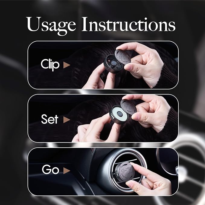 Car Air Freshener Vent Clip, 5 Pack Refills, Essential Oil Car Diffuser (1 Metal Clip + 5 Fragrance Pads), Long Lasting 80 Days, Easy to Clip on Vent, black, Peppermint Eucalyptus
