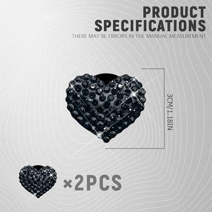 2PCS Bling Heart Air Vent Clips, Heart Shaped Crystal Air Freshener Vent Clips, Rhinestone Air Conditioning Outlet Clip, Universal Interior Decor Car Accessories for Women Girl (Black)