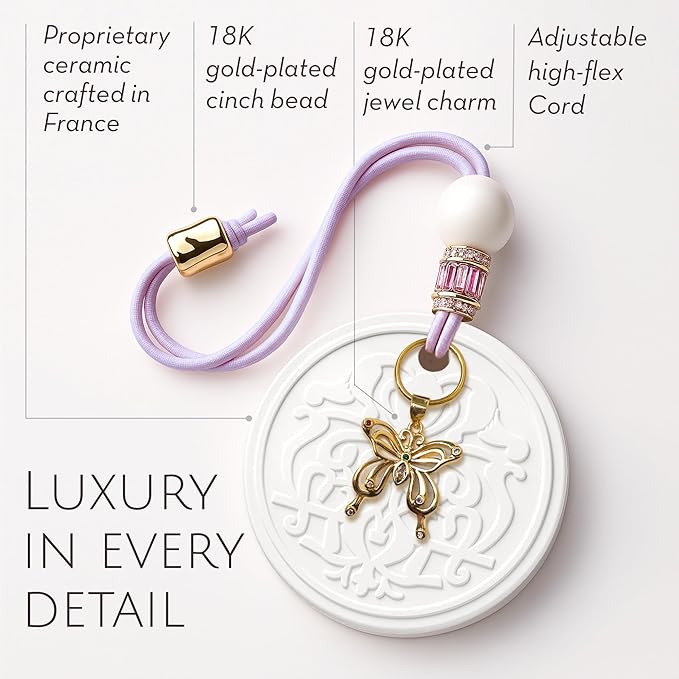 Luxury Car Air Freshener for Women - Refillable & Portable Essential Oil Fragrance Diffuser - Cute Car Accessories & Interior Decor - Mirror Hanging or Vent Clips - Butterfly Gold Charm, Rose Scent