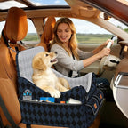Dog Car Seat for Small/Medium Dogs up to 35lbs, 4-Pocket Storage Memory Foam Dog Booster Seat, Detachable Washable Pet Car Seat with Safety Belt, Outdoor & Indoor Use (Dark Blue/Black)