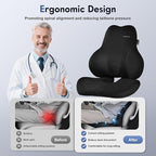 Coverado Memory Foam Car Seat Cushion and Lumbar Support Pillow for Car, Ergonomic Office Chair Cushion for Lower Back Pain Relief, Breathable & Non-Slip for Car, Home, and Office Use, Black