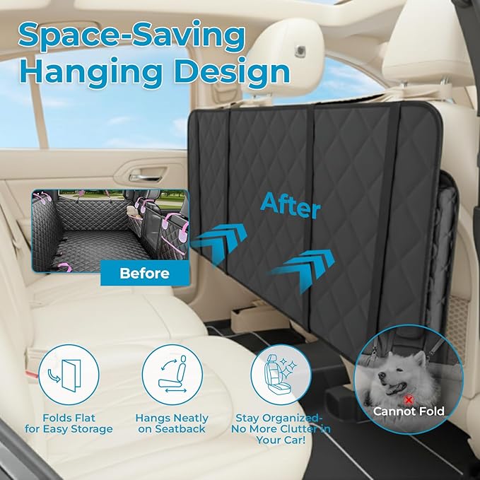 World Trip Dog Car Seat Cover for Back Seat, Hard Bottom 450 LB, 2026 Upgraded Oxford Fabric, Back Seat Extender for Dogs, Mesh Window, Waterproof Scratchproof, Extra Hair Glove, Fits Cars SUVs Trucks