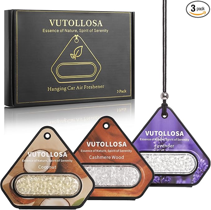 3 Pack Car Air Freshener & Car Deodorizer, Scented Trio (Coconut, Lavender & Cashmere Wood) - Long Lasting Hanging Car Air Fresheners for Women & Men, Car Accessories by VUTOLLOSA