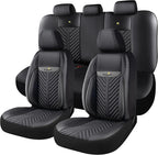 PU Leather Car Seat Covers Full Set – Waterproof seat Cover for Cars，3D Foam Support Automotive seat Covers ，Airbag Compatible, Universal Fit for Cars SUVs Trucks Sedans（Black/Grey）