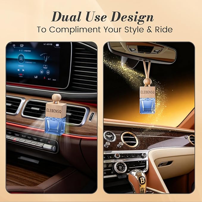 Car Air Freshener for Men's,Dual Installation (Rearview Mirror Hanging & AC Vent Clip), Natural Plant Essential Oil, 45 Days Long-Lasting Scent for Car (2, Midnight Blue & Winter Ocean)