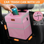 3 Gallons Car Trash Can with Lid, Car Trash Bag Bin Hanging Waterproof Automotive Garbage Cans Leak Proof Vehicle Trash Can Pink