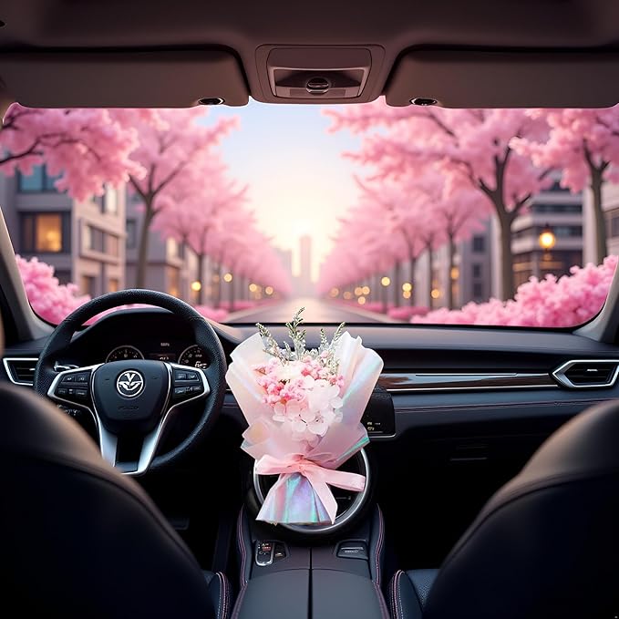 Pink Mini Dried Flowers Bouquet for Car Air Vent Clips, Air Outlet Perfume Decoration, Flower Gifts for Her Car FlowerVent Clips Air Fresheners Interior Accessories Automotive