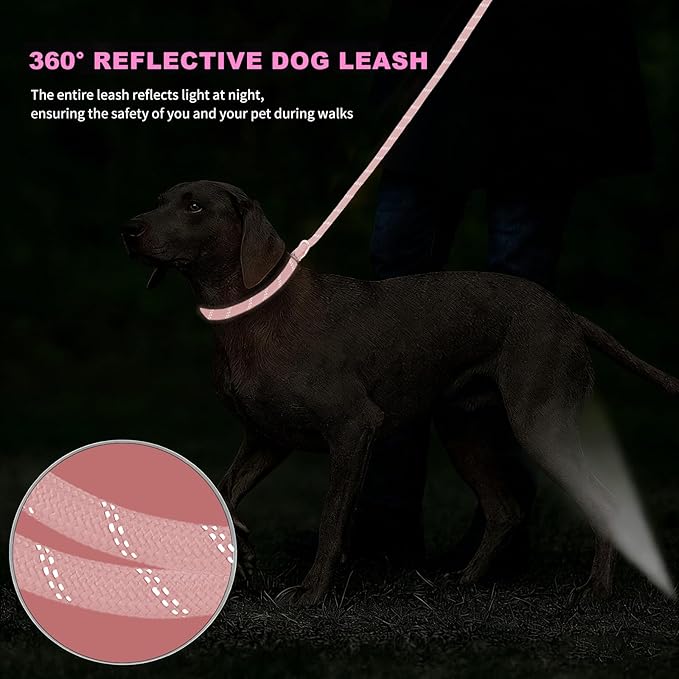 6FT Heavy Duty Dog Leash for Small Medium Large Dogs, Tangle Free Reflective Dog Training Leash with Double Handle, Seat Belt Buckle & Poop Bag Holder (Pink)