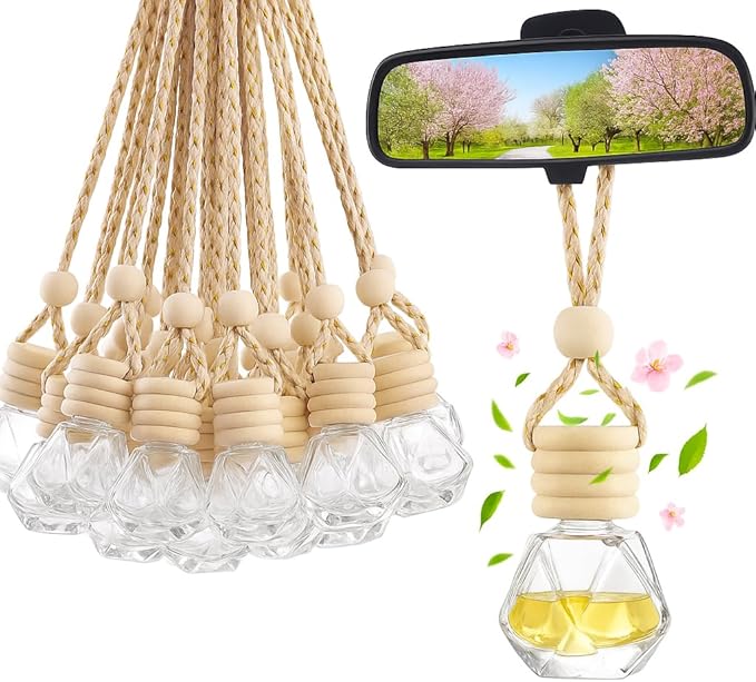 Car Diffuser Bottle Set 8ml– 30pcs Diamond Shaped Hanging Car Oil Diffusers, Refillable Glass Air Freshener Bottles for Essential Oils, Closet & Car Use