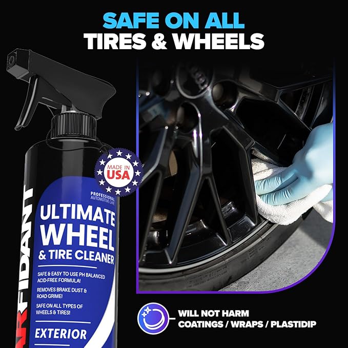 Carfidant Ultimate Wheel and Tire Cleaner Spray - Non-Acidic, Save For All Wheels and Tires - Easily Remove Persistent Brake Dust and Resilient Dirt - 18 fl. oz.