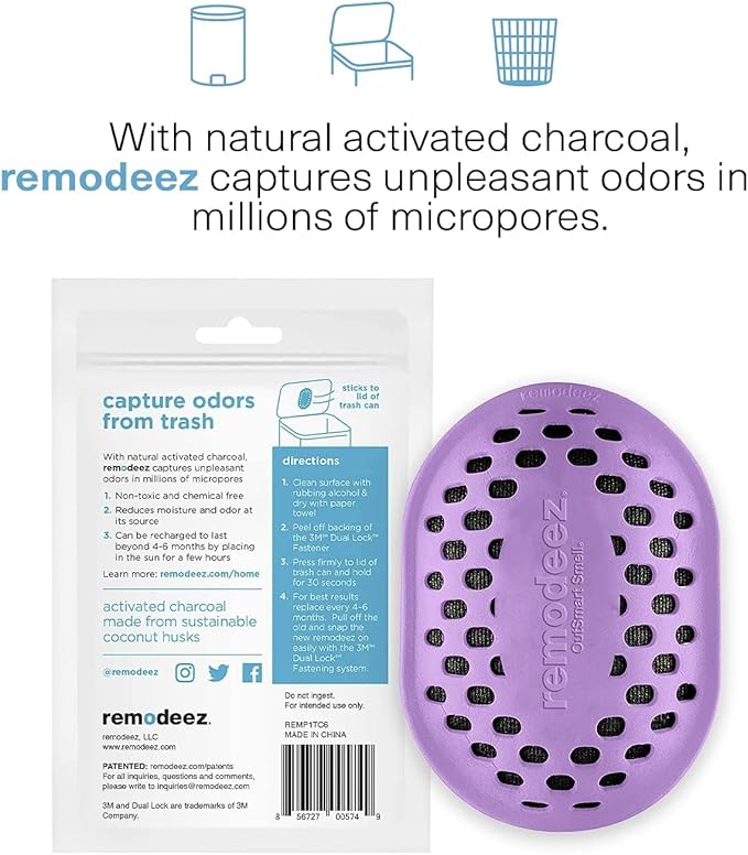 remodeez Trash Can Deodorizer and Odor Eliminator, Activated Charcoal Bags, Charcoal Air Purifiers, Odor & Moisture Absorber (2pack)