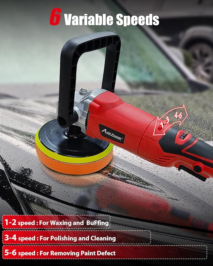 AVID POWER Car Buffer Polisher, 1200W 7 Inch/6 Inch Rotary Buffer Waxer, 6 Variable Speed 1600-3500 RPM, Detachable Handle & Side Handle for Car Detailing, Boat Sanding, Polishing and Waxing