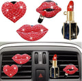 5 Pcs Bling Red Lips Air Vent Clips, Heart Shape Crystal Car Air Vent Clip Charms Car Air Fresheners for Women Rhinestone Diffuser Vent Clip Cute Car Decor Bling Cars Accessories,Interior Accessories