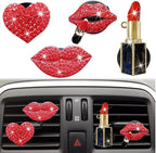 5 Pcs Bling Red Lips Air Vent Clips, Heart Shape Crystal Car Air Vent Clip Charms Car Air Fresheners for Women Rhinestone Diffuser Vent Clip Cute Car Decor Bling Cars Accessories,Interior Accessories