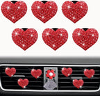 6Pcs Bling Heart Air Vent Clips Red Heart Car Air Fresheners Vents Clips Car Diffuser Diamond Car Interior Decor Charm Decoration Cute Accessories for Women Automotive