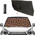 Socira Leopard Print Car Windshield Sunshade Umbrella, 57" x 30", Blocks UV Rays, Keeps Car Cool, Foldable, Compatible with Most Cars, Trucks, SUVs