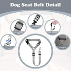 BWOGUE 2 Packs Dog Cat Safety Seat Belt Strap Car Headrest Restraint Adjustable Nylon Fabric Dog Restraints Vehicle Seatbelts Harness Grey