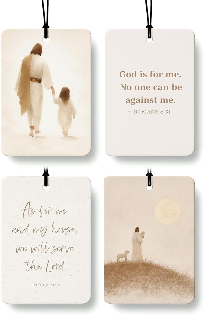 Jesus Air Freshener 4 Pcs, Neutral Christian Jesus Sheep Girl Bible Verse Hanging Air Freshener for Cars Closet Drawer Books, Scripture Religious Car Accessories Mirror Decor for Women